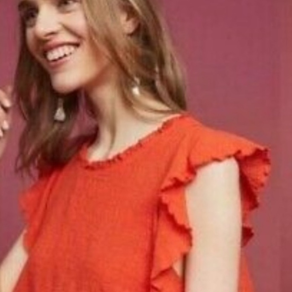 Anthropologie Red Ruffle Tank Top - Picture 3 of 9